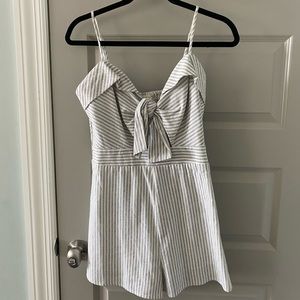 Striped Tie Front Romper Jumpsuit Size L